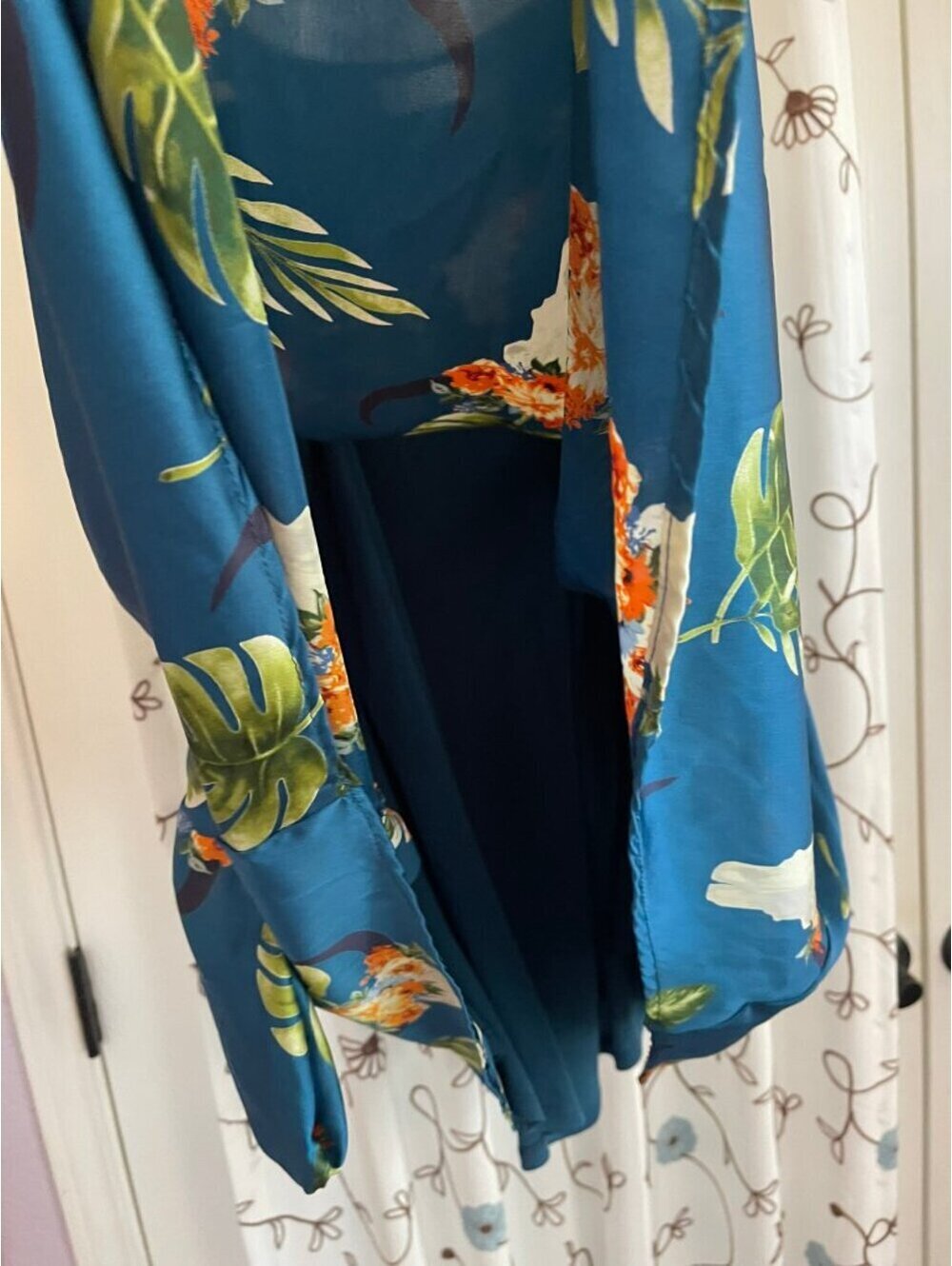 Berry N Cream | Sz L | Teal Floral and Skull Print Boho Mini Dress - Picture 4 of 7